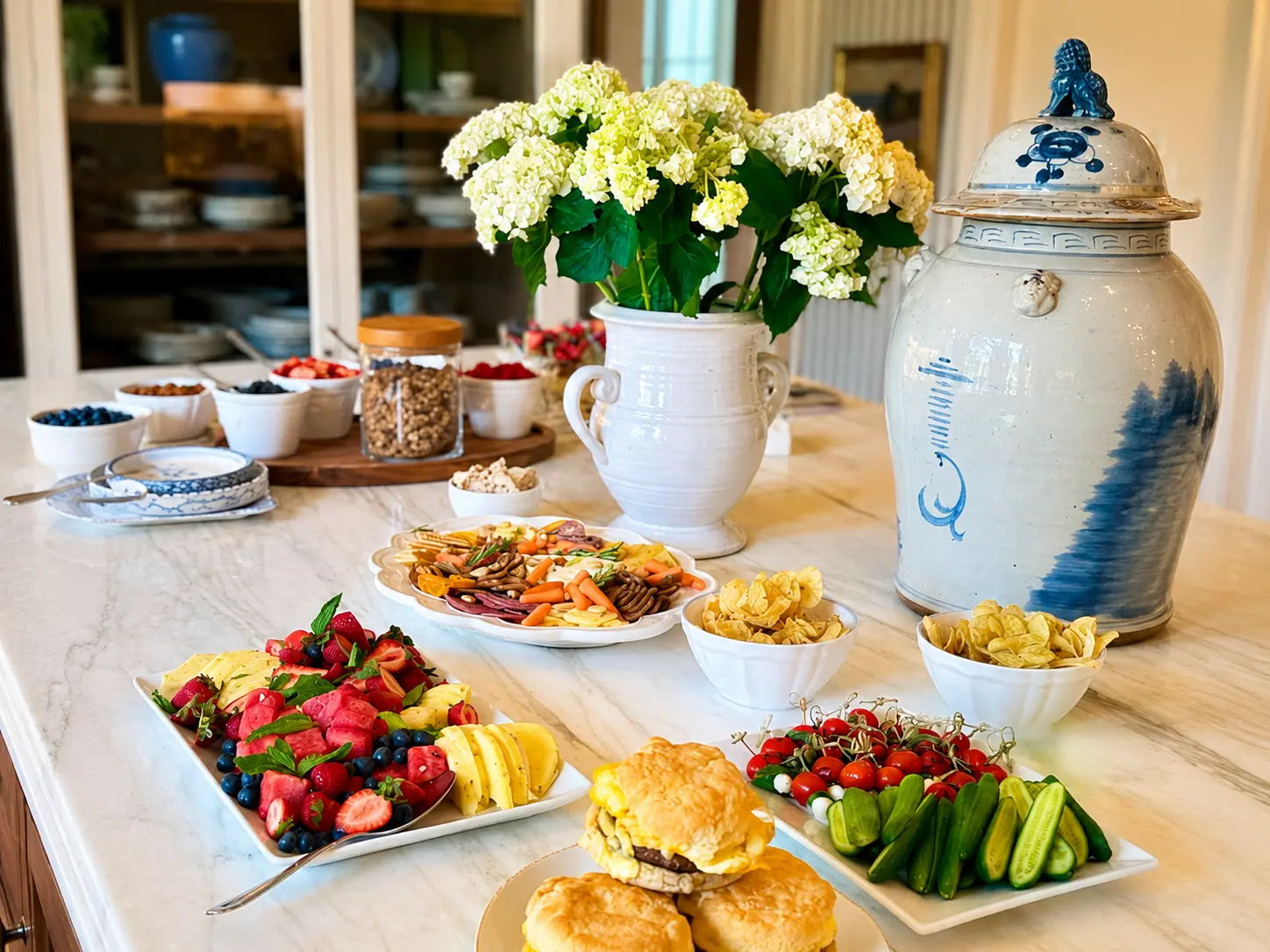 Organic catered lunch spread laid out for a Dallas corporate office