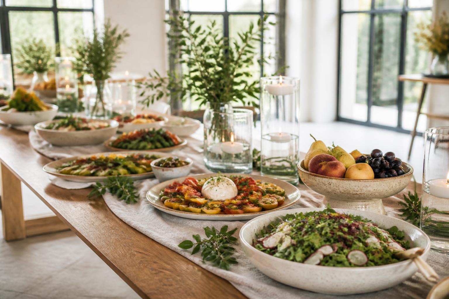 An elegant catering table of organic dishes by Milly Market